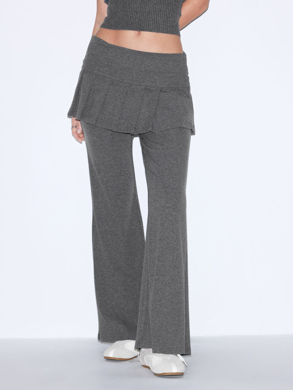 Pantalones Acampanados Tiro Bajo con Falda Plisada Integrada