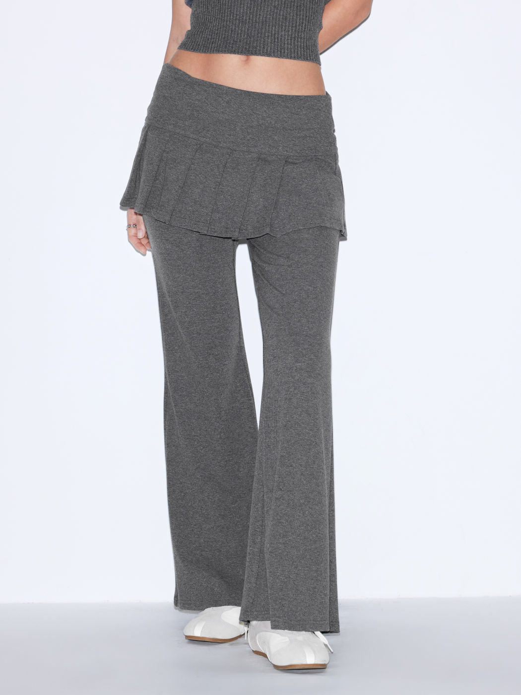 Pantalones Acampanados Tiro Bajo con Falda Plisada Integrada
