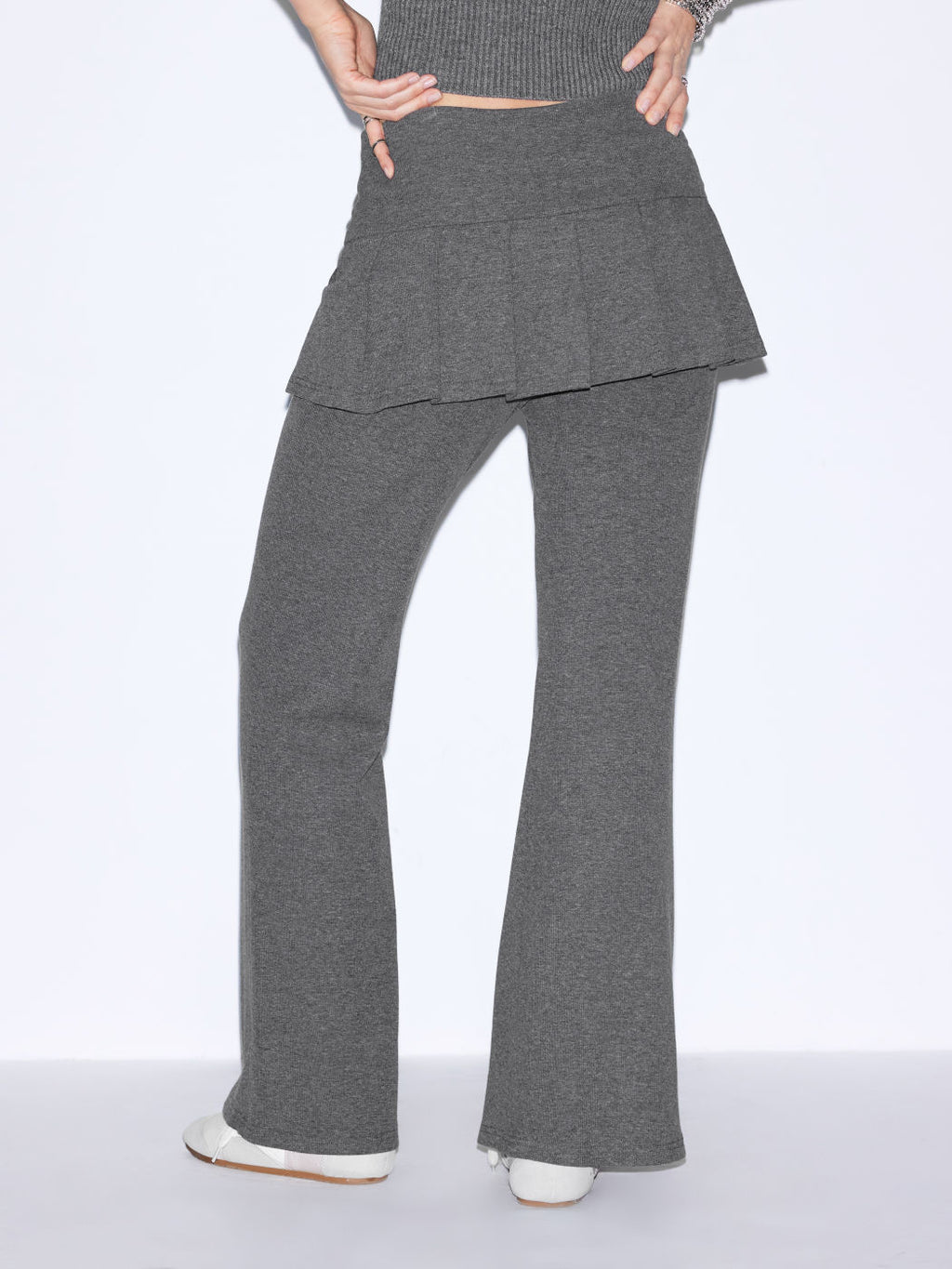Pantalones Acampanados Tiro Bajo con Falda Plisada Integrada