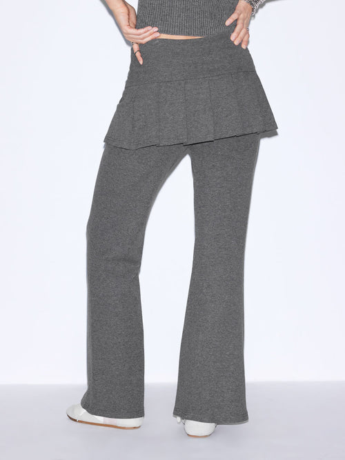 Pantalones Acampanados Tiro Bajo con Falda Plisada Integrada