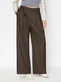 Pantalones Pierna Ancha Tiro Medio con Nudo Lateral y Pliegues