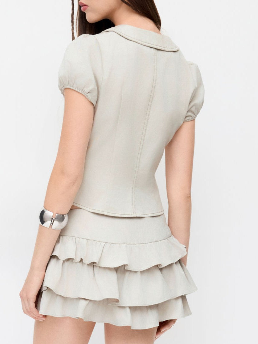 Skort Mini Talle Bajo Capas Volantes Detalle Metálico Remaches